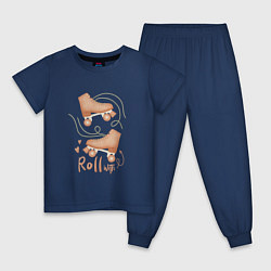 Пижама хлопковая детская Винтажные ролики, цвет: тёмно-синий
