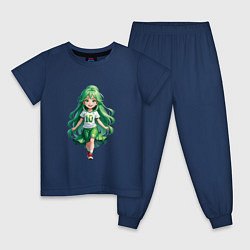 Пижама хлопковая детская Девочка с зелеными волосами, цвет: тёмно-синий