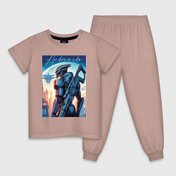 Пижама хлопковая детская Mass Effect - alien andromeda ai art, цвет: пыльно-розовый