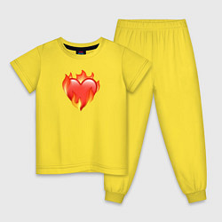 Пижама хлопковая детская Эмодзи сердце в огне, цвет: желтый