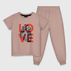 Пижама хлопковая детская Love с сердцем, цвет: пыльно-розовый