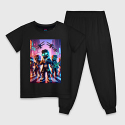 Пижама хлопковая детская Майнкрафт и киберпанк - коллаба, цвет: черный
