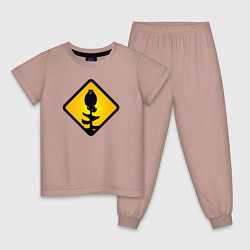 Пижама хлопковая детская Знаки опасности: медведь-сова, цвет: пыльно-розовый