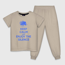 Пижама хлопковая детская Keep calm and enjoy the silence, цвет: миндальный