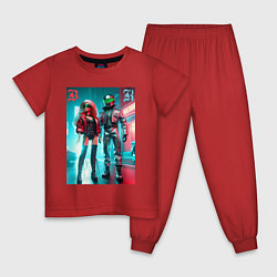 Пижама хлопковая детская Барби и Кен - нейросеть, цвет: красный