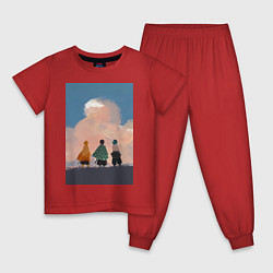 Пижама хлопковая детская Клинок рассекающий демонов Тандзиро Камадо Дзэнъиц, цвет: красный