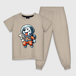 Пижама хлопковая детская Dalmatian cosmonaut puppy with a bone, цвет: миндальный