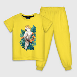 Пижама хлопковая детская Попугай какаду и тропические листья, цвет: желтый