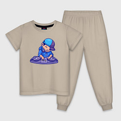 Пижама хлопковая детская Little dj, цвет: миндальный