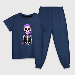 Пижама хлопковая детская Скелет с бабочкой фиолетовый, цвет: тёмно-синий