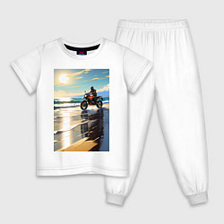 Пижама хлопковая детская On the beach, цвет: белый