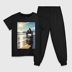 Пижама хлопковая детская On the beach, цвет: черный
