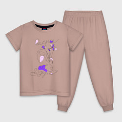Пижама хлопковая детская Весна в душе лайн арт портрет девушки, цвет: пыльно-розовый