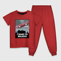 Пижама хлопковая детская Хотелось бы верить в ховерборд, цвет: красный