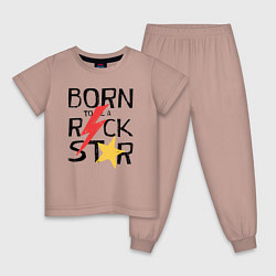 Пижама хлопковая детская Рождён быть рок звездой, цвет: пыльно-розовый