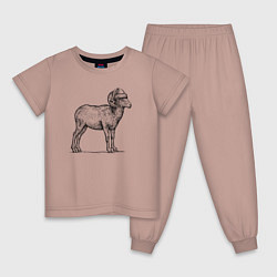Пижама хлопковая детская Барашек в новогодней шапке, цвет: пыльно-розовый