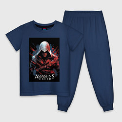 Пижама хлопковая детская Assassins creed красные пятна, цвет: тёмно-синий