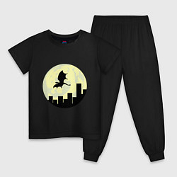 Пижама хлопковая детская Дракон, летящий над городом, цвет: черный