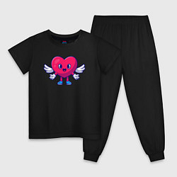 Пижама хлопковая детская Сердечко ангел, цвет: черный