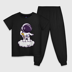 Пижама хлопковая детская Космонавт с молнией, цвет: черный