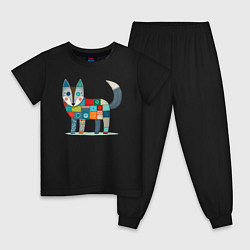 Пижама хлопковая детская Funny fox - patchwork ai art, цвет: черный