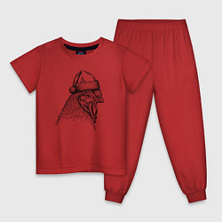 Пижама хлопковая детская Петушок в новогоднем колпаке, цвет: красный