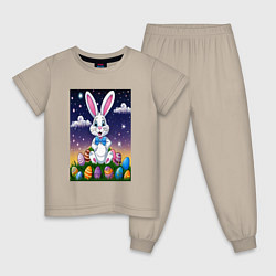 Пижама хлопковая детская Ушастик и яички, цвет: миндальный
