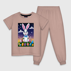 Пижама хлопковая детская Ушастик и яички, цвет: пыльно-розовый