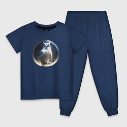 Пижама хлопковая детская Белая сова и руны, цвет: тёмно-синий