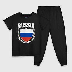 Пижама хлопковая детская Russian flag, цвет: черный