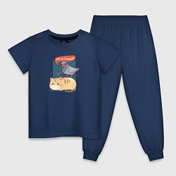 Пижама хлопковая детская Кот-хлеб и голубь, цвет: тёмно-синий