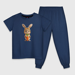 Пижама хлопковая детская Веселый заяц - кролик с морковкой, цвет: тёмно-синий