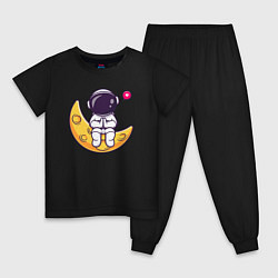 Пижама хлопковая детская Луна и астронавт, цвет: черный