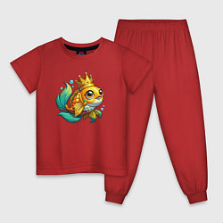 Пижама хлопковая детская Золотая рыбка в короне, цвет: красный