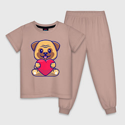 Пижама хлопковая детская Бульдог с сердечком, цвет: пыльно-розовый