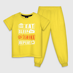 Пижама хлопковая детская Еда сон велосипед, цвет: желтый