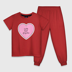 Пижама хлопковая детская Cute but psycho pink heart, цвет: красный
