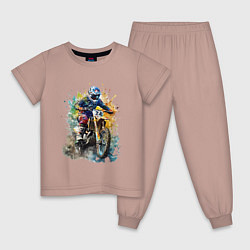 Пижама хлопковая детская Мотокросс, цвет: пыльно-розовый