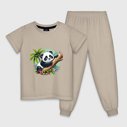 Пижама хлопковая детская Панда в тропиках, цвет: миндальный