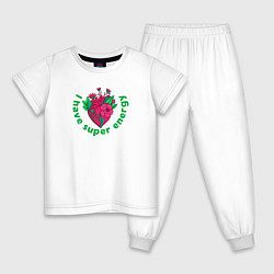 Пижама хлопковая детская Энергия сердца, цвет: белый