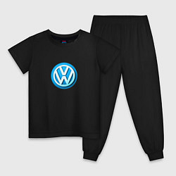 Пижама хлопковая детская Volkswagen logo blue, цвет: черный