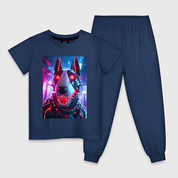 Пижама хлопковая детская Морда кибер бультерьера - неоновое свечение, цвет: тёмно-синий