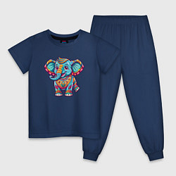 Пижама хлопковая детская Весёлый слоник, цвет: тёмно-синий