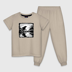 Пижама хлопковая детская Медведи жизнь в дикой природе, цвет: миндальный