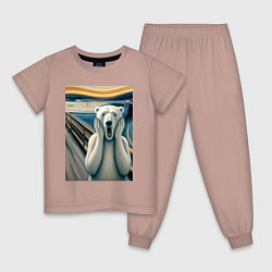 Пижама хлопковая детская Полярный медведь кричит на картине Эдварда Мунка, цвет: пыльно-розовый
