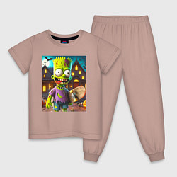 Пижама хлопковая детская Зомби Барт Симпсон - нейросеть, цвет: пыльно-розовый