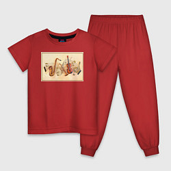Пижама хлопковая детская Музыка нас связала, цвет: красный
