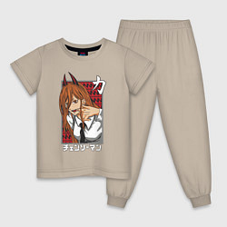 Пижама хлопковая детская Power anime, цвет: миндальный