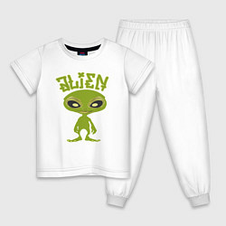 Пижама хлопковая детская Зеленый человечек пришелец, цвет: белый