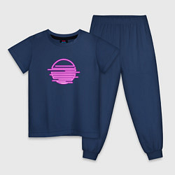 Пижама хлопковая детская Абстрактное геометрическое неоновое солнце, цвет: тёмно-синий